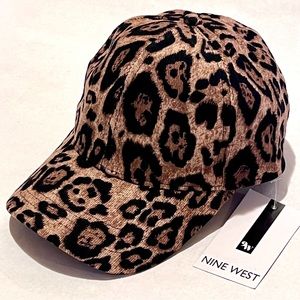 Nine West Leopard Corduroy Baseball Cap Hat Brown/Black